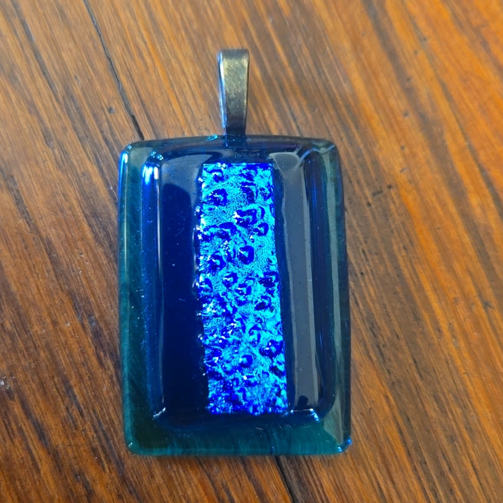 Blue glass and foil art fair pendant